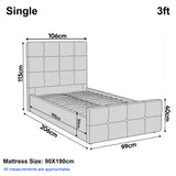 [Single | Beige] Dimension diagram for single 3ft bed showing 106cm width 206cm length and 113cm headboard height