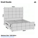 [Small Double | Beige] Dimension diagram for small double 4ft bed showing 136cm width 206cm length and 113cm headboard height
