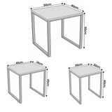 [Grey Wooden] Stackora set of 3 nesting tables dimensions diagram showing width, depth and height for each table size