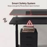 [140cm x 60cm] safety sensor: 140cm wide black desk descending top contacts books and reverses, red alert icon
