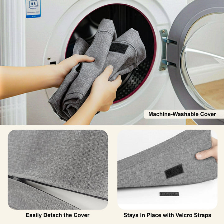 [Rustic] Shoe storage bench cushion shown washing-machine compatible with Velcro detach close-ups