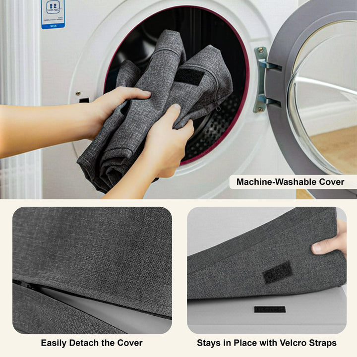 [Grey] Hallway Shoe Storage Bench With Cushion & Adjustable Shelves features a machine-washable grey fabric cover