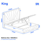 [King | Grey] Dimension diagram for king 5ft sunrise bed showing 174cm width 215cm length and 100cm headboard height