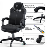 [Black] Xstriker Kids Gaming Chair with thick padded armrests, solid chair legs, and SGS level 3 gas lift. Ideal small desk chair for home office or study use.