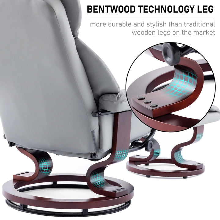 Swivel Recliner Chair with Footstool - Recliner Armchair featuring bentwood technology legs for enhanced durability and modern style. Ideal for living rooms.