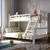 [White | Single+Double] Triple bunk bed with single top bunk over double lower bunk and side ladder in kids room