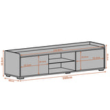 [Black] Schematic of TV unit showing 160 x 40 x 35.5cm overall with 52.5cm cabinets and 29.4cm shelves