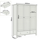 [White] Linra wardrobe dimensions: 140.5 x 55 x 188 cm with internal hanging 146.5 cm and drawer 60 x 36 x 14cm