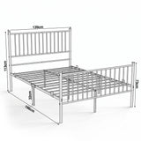 [White | Double] White metal bed-frame size guide showing 139 x 196cm, 113cm headboard, 73cm footboard, and 32cm clearance.