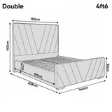 [Double | Beige] Dimensions diagram showing 150cm width and 208cm length with 140cm headboard height