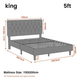 [King | Beige] Velvet Chesterfield bed 5ft king dimensions diagram showing width, length and height