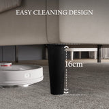 [Double | Beige] Under-bed clearance view showing sixteen centimetre gap beneath velvet frame for easy cleaning