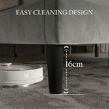 [Double | Grey] Open slat support structure inside diamond-tufted bed frame with tapered dark legs