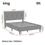 [King | Dark Grey] Dimensions diagram showing 156cm headboard width and 204.5cm length with adjustable height