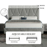 [King | Grey] Headboard detail showing deep channel stitching forming geometric diamond shapes in velvet
