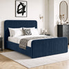[Blue | Double] Vertical line ottoman storage bed angled room view with tall headboard and matching footboard