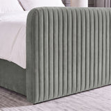 [Light Grey | Double] Close-up of 62cm tall padded footboard corner showing plush fabric and bed base detail