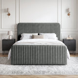 [Grey | King] Vertical line ottoman storage bed front view with vertical channel headboard and footboard
