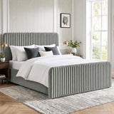 [Light Grey | King] Vertical line ottoman storage bed angled room view with tall headboard and matching footboard