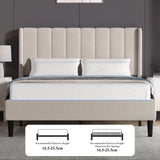 [Double | Beige] Overhead angled view of velvet bed showing vertical channel headboard and white bedding from above