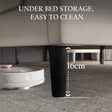 [Double | Beige] Under-bed gap with tapered legs showing sixteen centimetre clearance for storage or cleaning