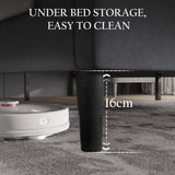 [King | Grey] Under-bed clearance view showing sixteen centimetre gap beneath frame for easy cleaning access