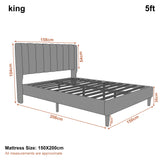[Light Grey | King] Line drawing of king vertical line velvet bed frame, frame 158 x 208 x 104 cm, mattress 150 x 200 cm