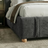 [Double | Dark Grey] Lower foot-end detail with upholstered corner and brown fringed throw draped above