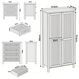 [White] Linra 3 piece dimensions: wardrobe 97.5x55.5x186cm, chest 83cm wide, bedside 50x40x60cm shown
