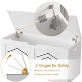 [White] White storage box with hinges and safety features highlighted on a white background