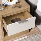 [Oak+White] Skova 3 Piece Bedroom Set bedside table with open drawer, oak finish and white front,