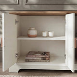 [White | 170cm] Bellford left cupboard interior with ceramic vase and candles on the upper shelf and books below