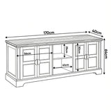 [White | 170cm] Bellford TV unit measurements showing W170 x D40 x H64cm with 56cm door section and 41cm open bay