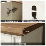 [White | 170cm] Bellford detail of soft-close hinge mounted inside the door, capsule cable hole, and 3.2cm oak top