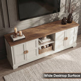 [White | 170cm] Bellford TV unit from above showing the oak effect top with pillar candles, basket, and books below