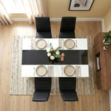 [4 Seater | Black] White & Black Gloss 4-6 Seater Dining Table photographed from directly above with four black chairs and four beige place settings