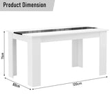 [4 Seater | White] 4 seater dining set table diagram: 120cm width, 80cm depth, 75cm height with central black inlay