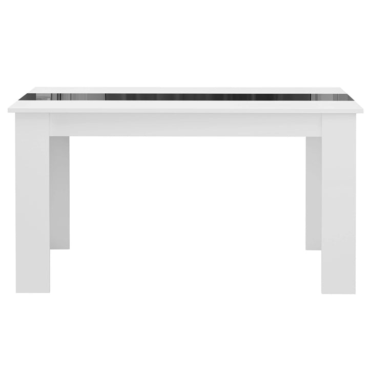 [4 Seater | Grey] studio elevation of the 4 seater dining set table with white gloss top and black inset band