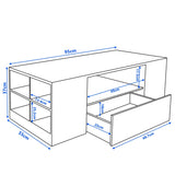 [White] High Gloss Coffee Table with LED Lights dimensions: 95cm wide, 55cm deep, 37cm tall with 49cm drawer span