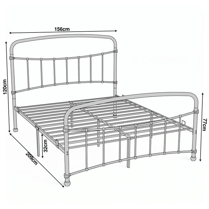[White | King] Dimension of bed frame, 156cm(W) x 209 cm (L), with 32 cm clearance, head board H120 cm, footboard H 77 cm.