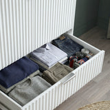 [White] Flutrina 2 door wardrobe with open drawer and silevr handle 