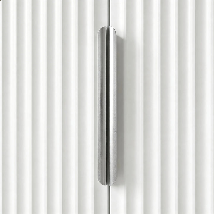 [White] Flutrina wardrobe door handle close-up detail in silver