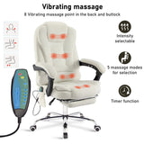 [White Fur Fabric] soft and stylish, this white office chair showcases massage function graphics and a close-up of the control remote