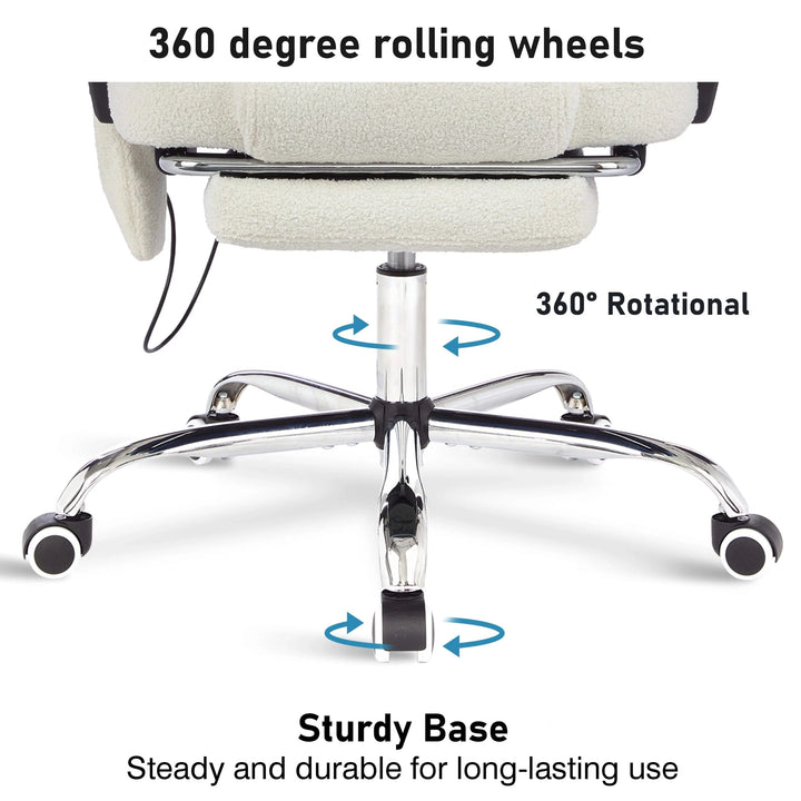 [White Fur Fabric] ideal for all-day use, this white fur swivel office chair combines comfort and function with cushioned ergonomic seating