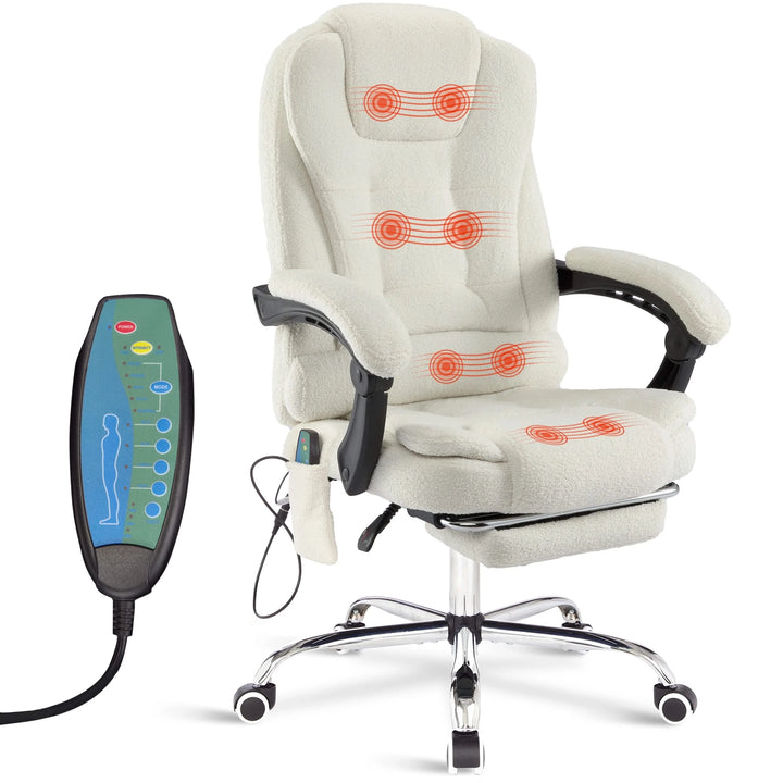 [White Fur Fabric] designed in cozy white fur, this 8 point massage office chair delivers premium comfort with full-body massage features