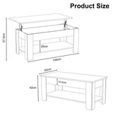 [White] Lift top coffee table dimensions: 100cm width 50cm depth 42cm height 57.5cm open.