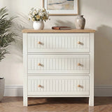[White] Linra White Painted 3 Piece Bedroom Furniture Set - Oak Top front view of the 3-drawer slatted chest.