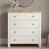 [White] Linra White Painted 3 Piece Bedroom Set - Oak Top front view of the 4-drawer slatted chest.
