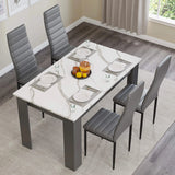 [4 Seater | Grey] top-down view of 4 seater dining table and chairs set with four grey PU chairs