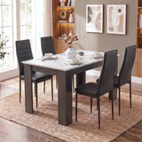 [4 Seater | Black] lifestyle shot of 4 seater dining set with white marble top, grey legs and four black chairs